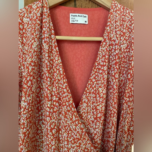 Frank & Oak Midi Floral Wrap Dress in deep orange - Picture 3 of 5